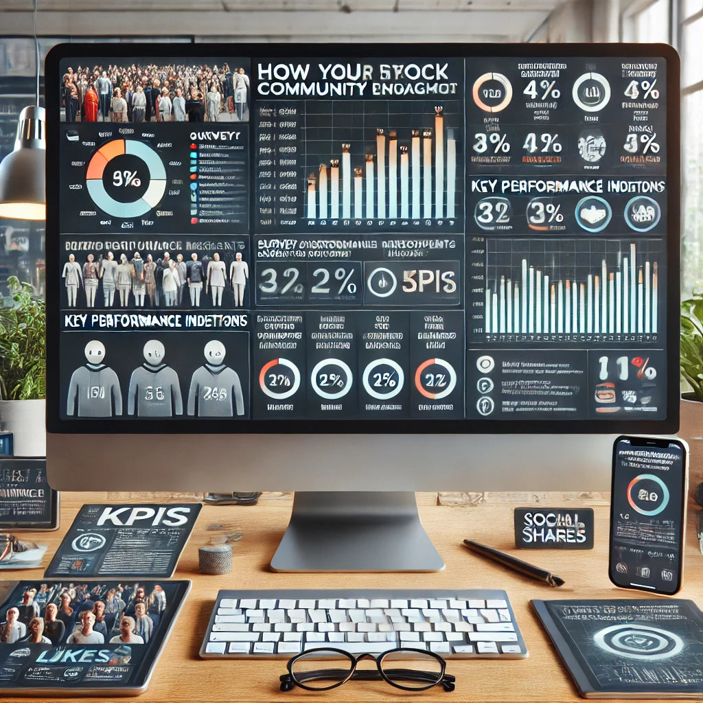 Community Engagement Metrics Dashboard showing KPIs, social shares, and performance indicators for community-driven initiatives.