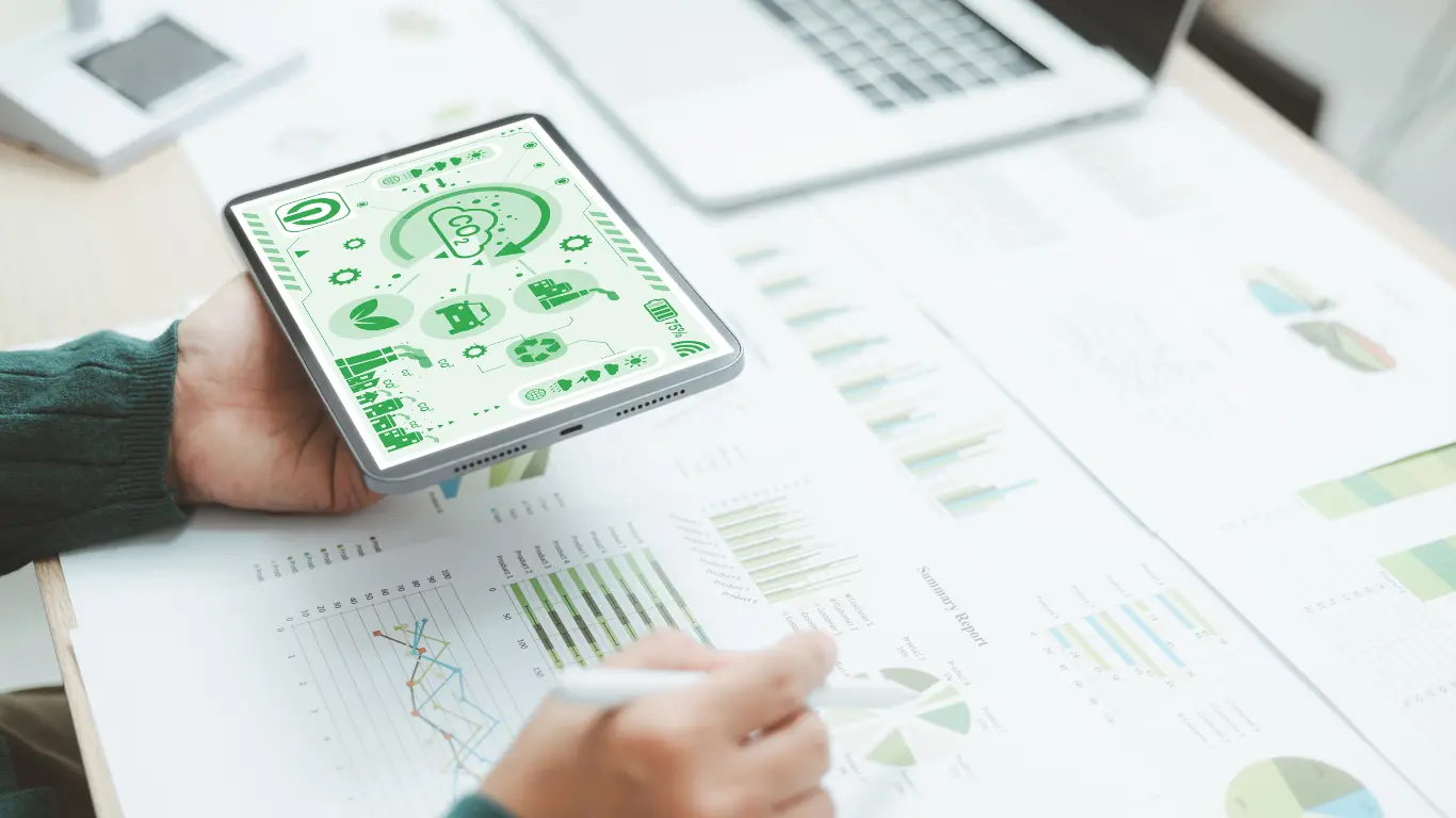 Digital analytics dashboard showing sustainability performance metrics used in B Corp marketing campaigns