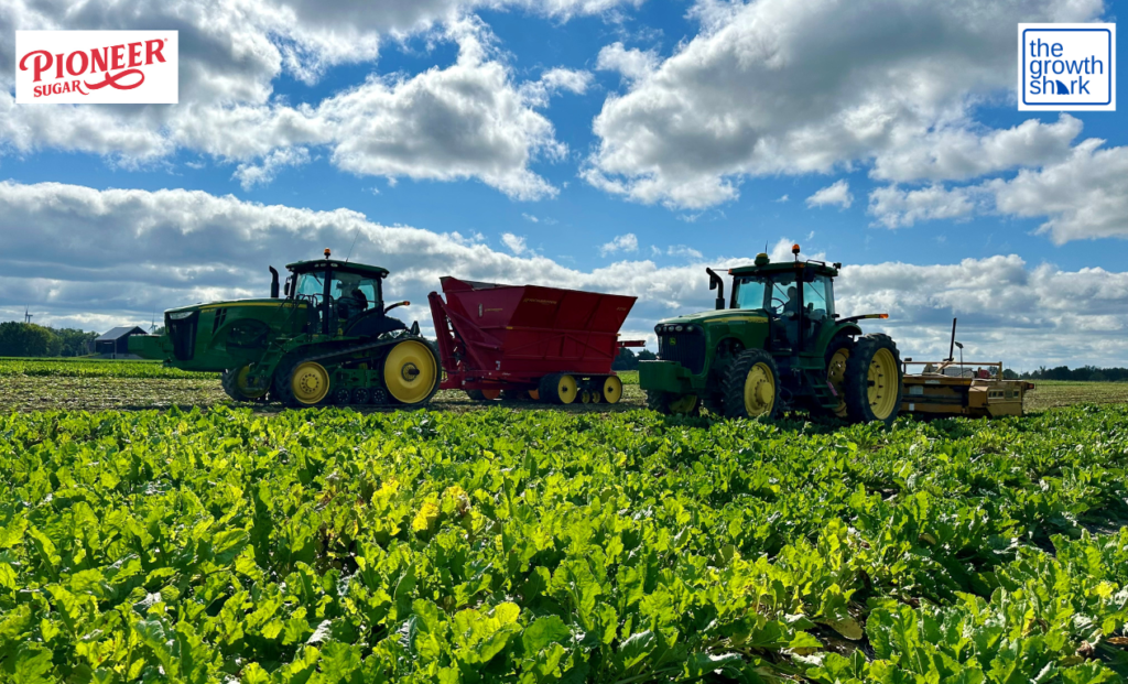 Pioneer Sugar and The Growth Shark partnership image showing tractors in a beet sugar field