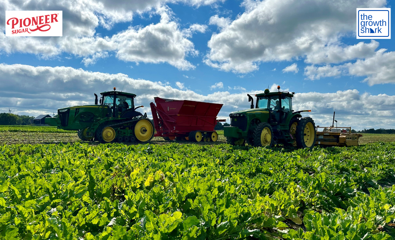 Pioneer Sugar and The Growth Shark partnership image showing tractors in a beet sugar field